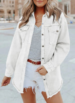Women's Button Down Raw Edge Denim Jacket