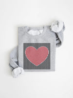 Women's Valentine's Day Striped Heart Print Crewneck Sweatshirt