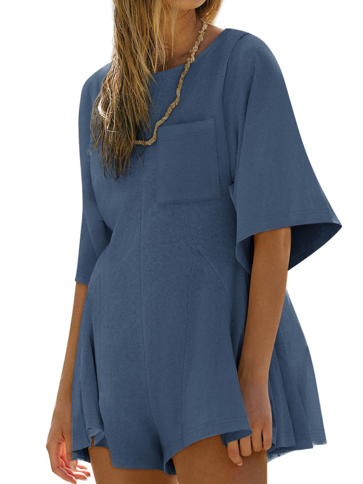 Women¡®s Casual Short Sleeve Romper With Pockets