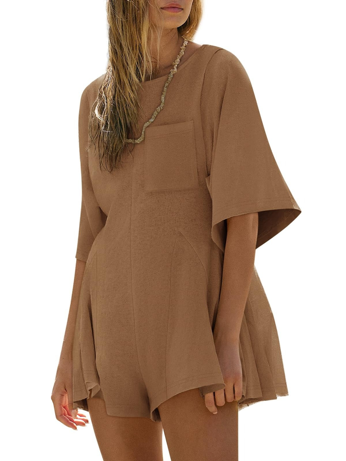 Women¡®s Casual Short Sleeve Romper With Pockets