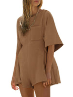 Women¡®s Casual Short Sleeve Romper With Pockets