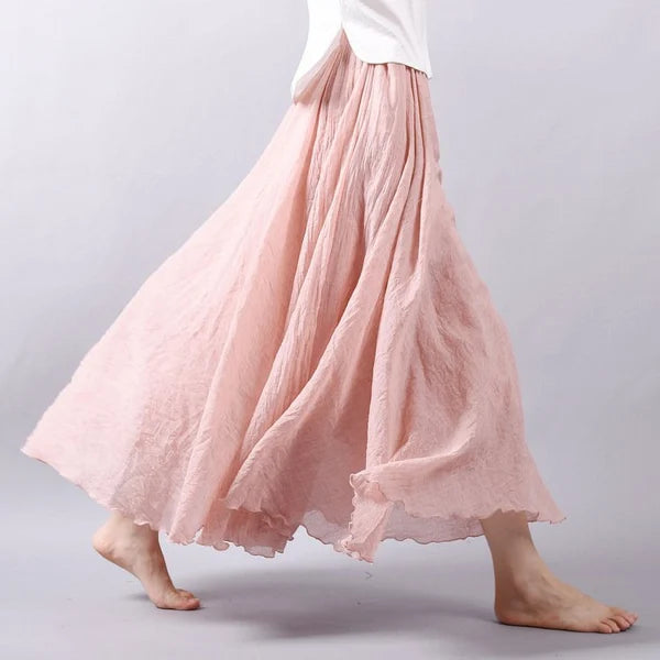 SOLID COLOR NATIONAL STYLE COTTON LINEN SKIRT