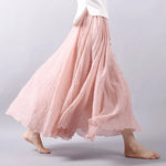 SOLID COLOR NATIONAL STYLE COTTON LINEN SKIRT