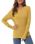 Women's Long-Sleeve Button Crew Neck Pullover Sweater