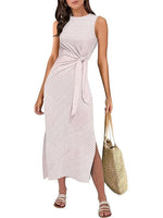 Women's Casual Striped Side Slit Tie-Waist Dress