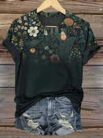 Floral Print Round-Neck Short Sleeve T-Shirt