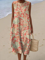 Vintage Round Neck Sleeveless Midi Dress