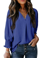 Solid Color V Neck Long Sleeve Loose Blouse