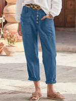 Summer Solid Color Pockets & Button Detail Casual Pants