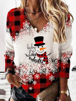 Christmas Snowman V-neck Long Sleeves Sweatshirt