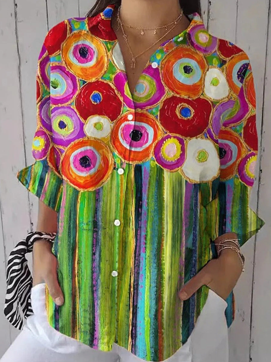 Colorful V-neck Long Sleeve Tops