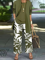 Fresh Green Round Neck Long Sleeve Three Piece Set