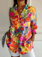 Vintage Floral Print Lapel Long Sleeve Blouse