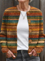 Colorful Striped Print Long Sleeve Comfy Casual Cardigan