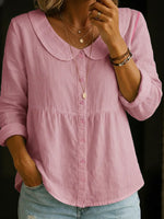 Solid Color Peter Pan Collar Long Sleeve Casual Shirt