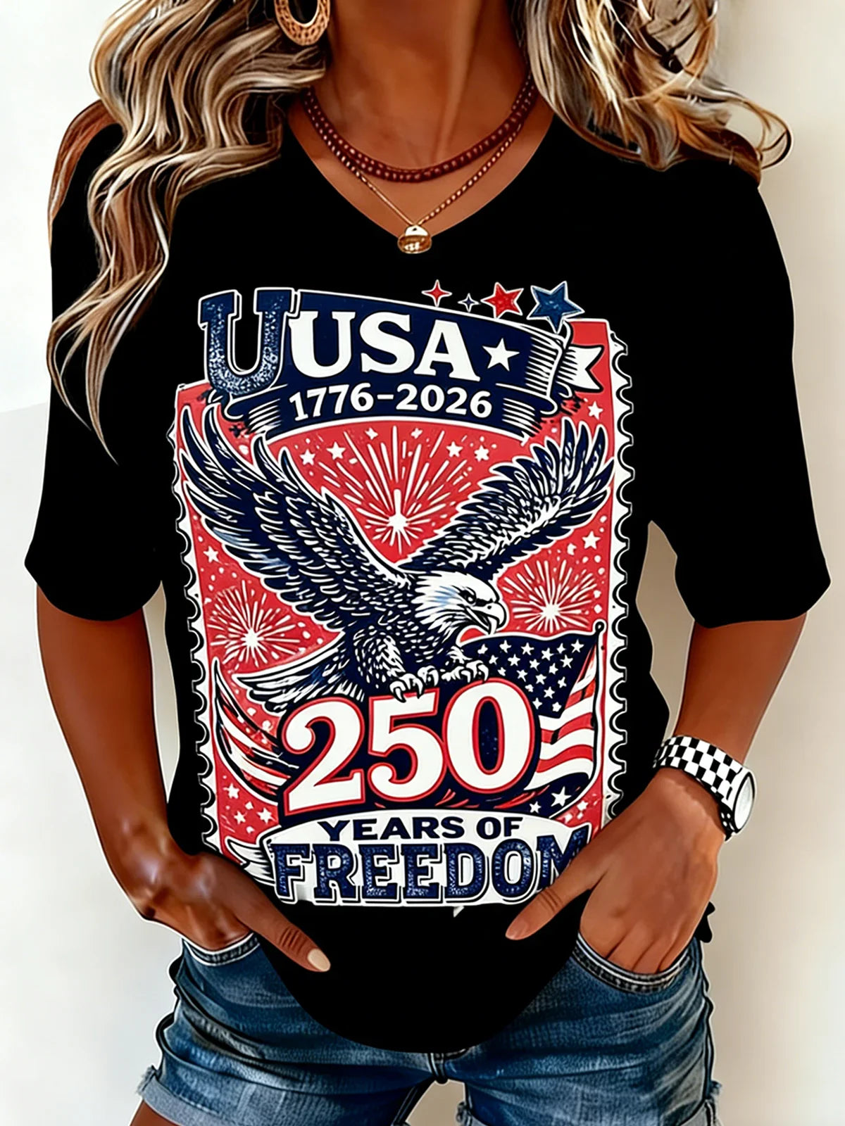 Women's Independence Day Graphic Print Crew Neck Casual Short Sleeve T-Shirt