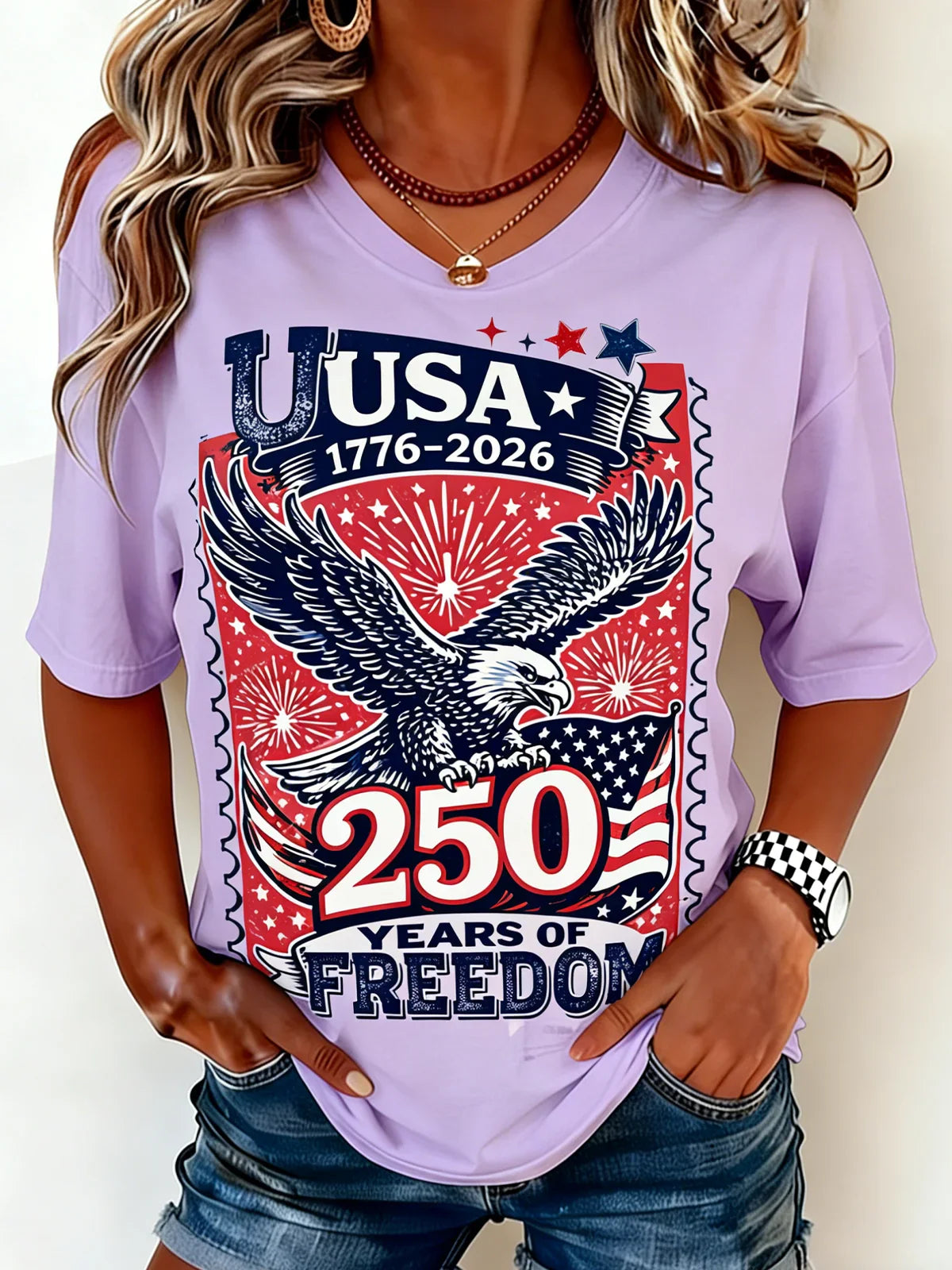 Women's Independence Day Graphic Print Crew Neck Casual Short Sleeve T-Shirt
