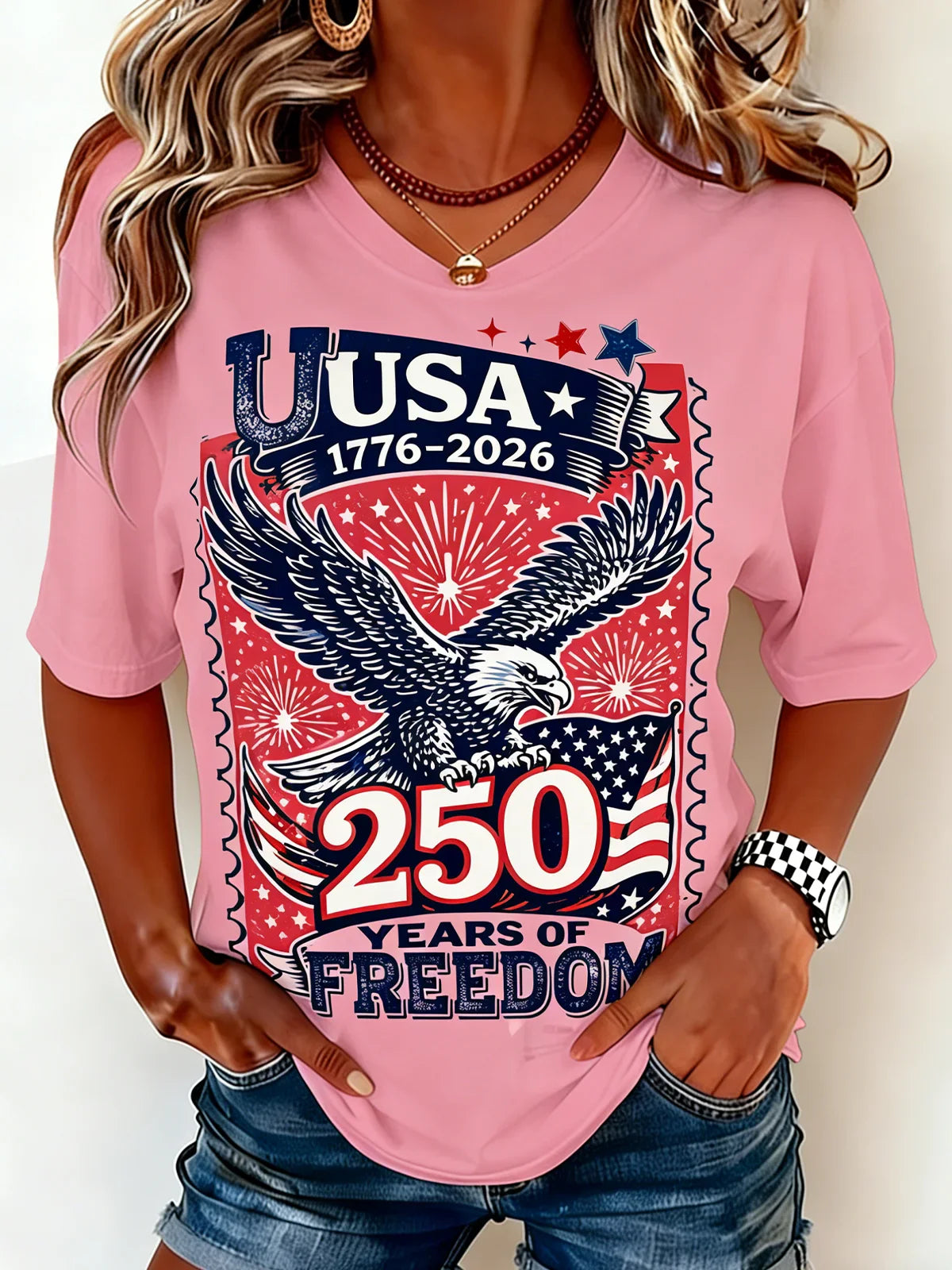Women's Independence Day Graphic Print Crew Neck Casual Short Sleeve T-Shirt