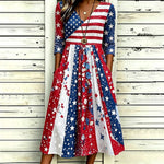 Women's Independence Day Lace Floral Casual V-Neck Midi Dress