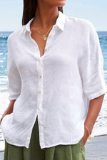 Solid Casual Lace Shirt Collar Half Sleeve Blouses