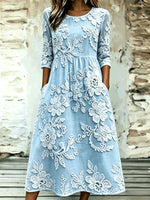 Women Floral Summer Dress Crew Neck Half Sleeve A-Line Dress