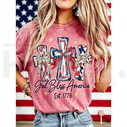 God Bless America Vintage T-Shirt ¡§C USA 250th Anniversary Washed Graphic Tee