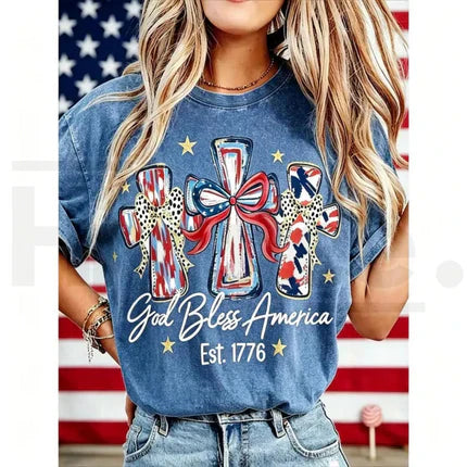 God Bless America Vintage T-Shirt ¡§C USA 250th Anniversary Washed Graphic Tee