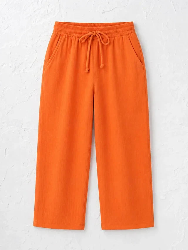 Women's Solid Color Breathable Linen Blend Casual Capri Pants For Daily Wear