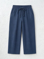 Women's Solid Color Breathable Linen Blend Casual Capri Pants For Daily Wear