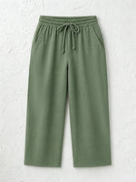 Women's Solid Color Breathable Linen Blend Casual Capri Pants For Daily Wear