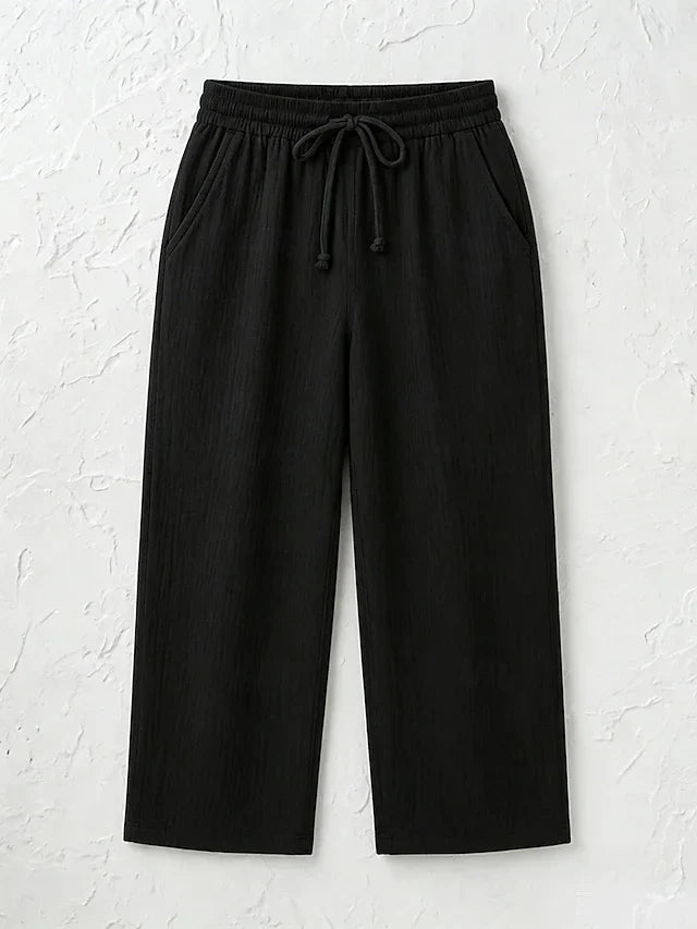 Women's Solid Color Breathable Linen Blend Casual Capri Pants For Daily Wear