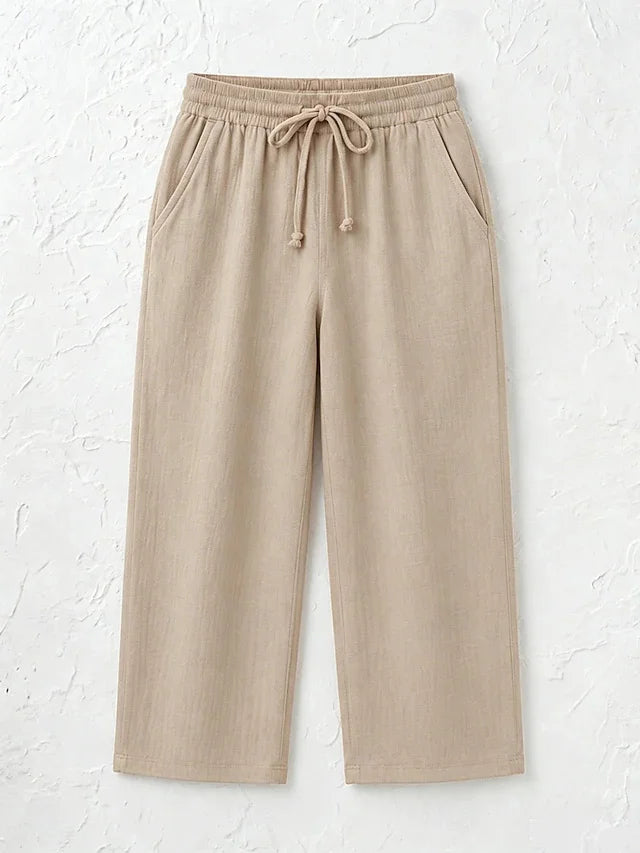 Women's Solid Color Breathable Linen Blend Casual Capri Pants For Daily Wear