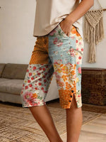 Women's Retro Patchwork Floral Art Print Casual Denim Shorts Share on Facebook