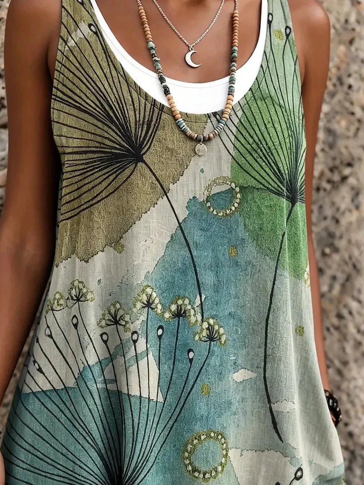 Ethnicity Watercolor Floral Geometry Women's Art Print Sleeveless Mini Dress