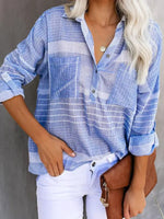 Casual Lapel Collar Stripe Print Long Sleeves Blouse