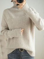 Plain Chevron High Neck Long Sleeves Sweater