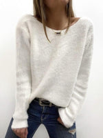 Plain Boat Neck White Long Sleeves Sweater