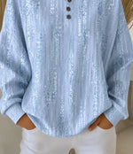 Light Blue Vertical Glitter Abstract Four-Button Henley Crew Neck Long Sleeve Sweatshirt