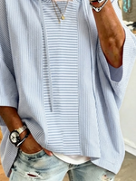 Light Blue Vertical Thin Stripe Short Sleeve Drawstring Hoodie