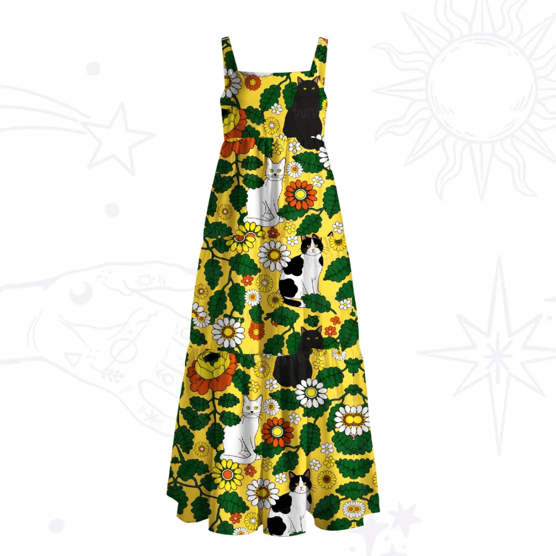 Daisy Cat Garden Wide Straps Maxi Dress