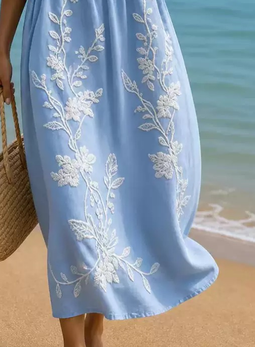 Women Floral Print Summer Dress Crew Neck Short Sleeve Fit & Flare Dress A-Line Dress
