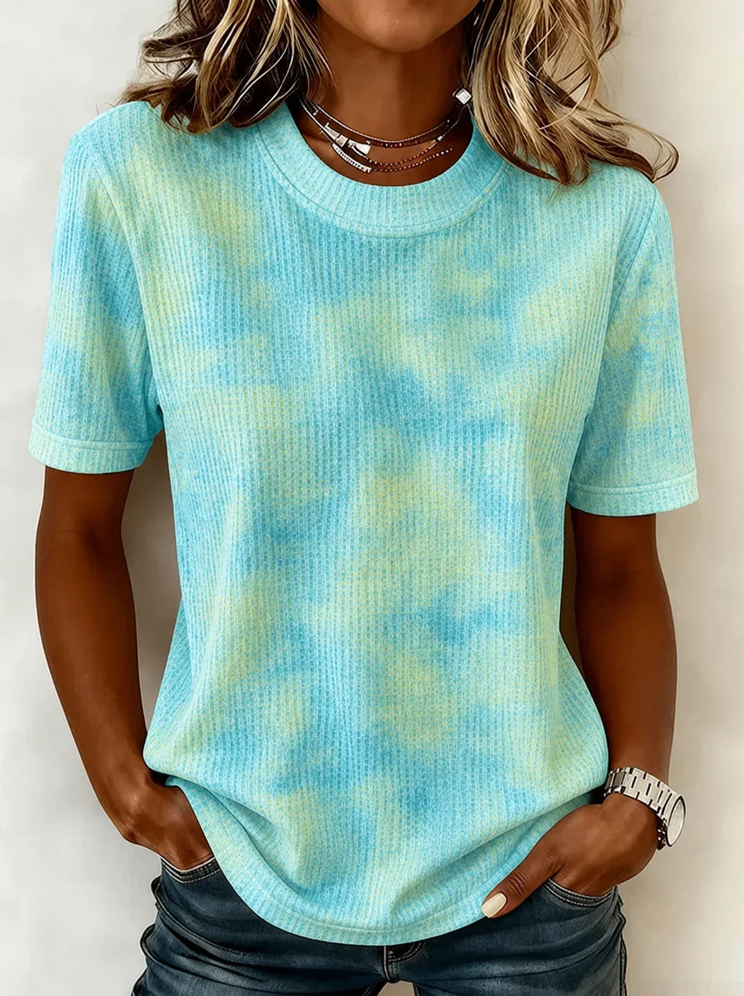 Casual Ombre Crew Neck Short Sleeve T-shirt