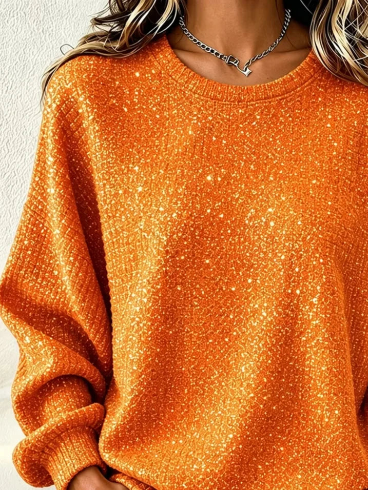 Speckled Crew Neck Long Sleeve Loose Casual Sweatshirt