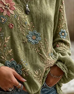 Women Floral Casual Blouse Crew Neck Long Sleeve Printing Top