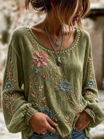 Women Floral Casual Blouse Crew Neck Long Sleeve Printing Top