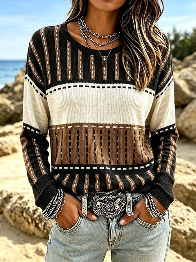Casual Abstract Crew Neck Long Sleeve Sweater