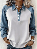 Casual Contrast Stitching Shirt Collar Long Sleeve Sweatshirt