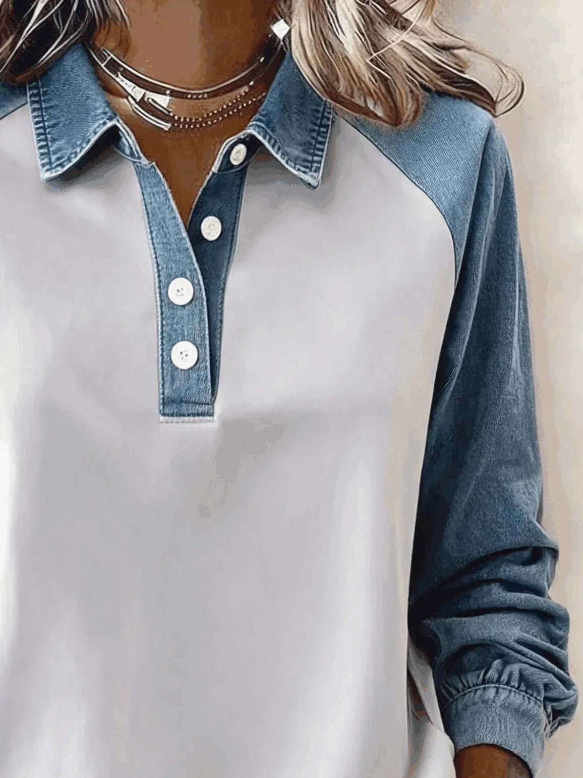Casual Contrast Stitching Shirt Collar Long Sleeve Sweatshirt