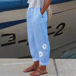 Women's with Pockets Comfy Blue Lightweight Loose Casual Pants