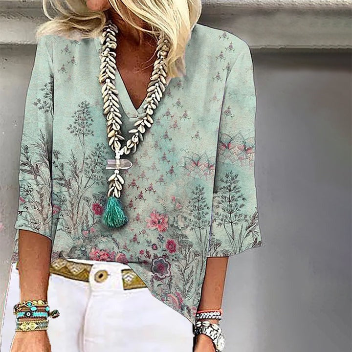 Women's Summer Tops Casual Country V NeckFashion Loose Blouse